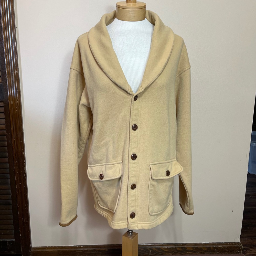 Orvis Womens Tan Shawl Collar Button Front Fleece Cardigan Jacket Size M‎